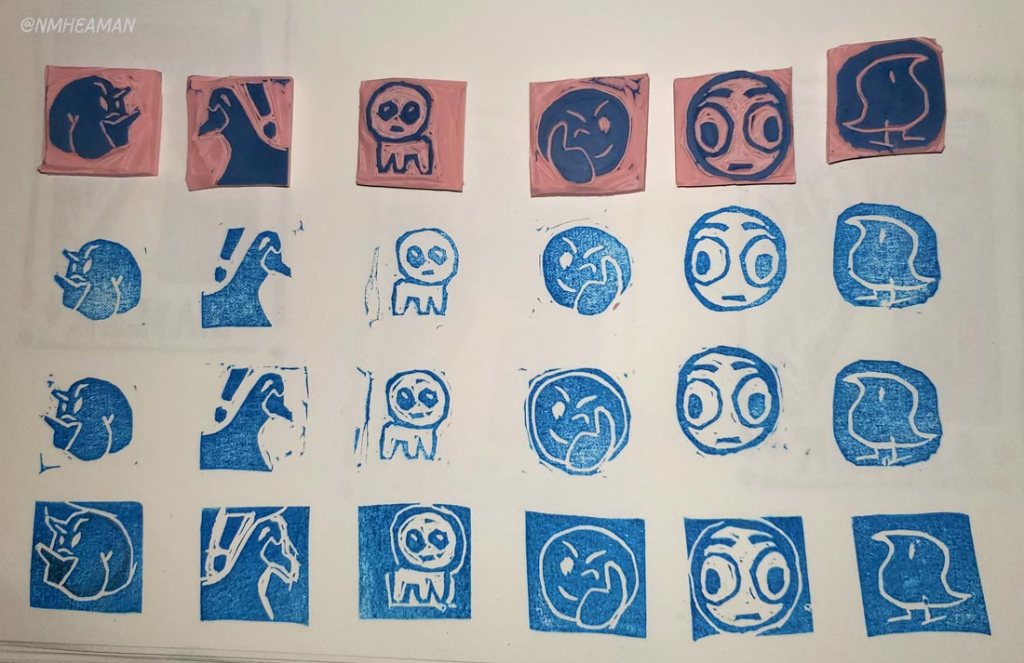 Lino block emoji stamps