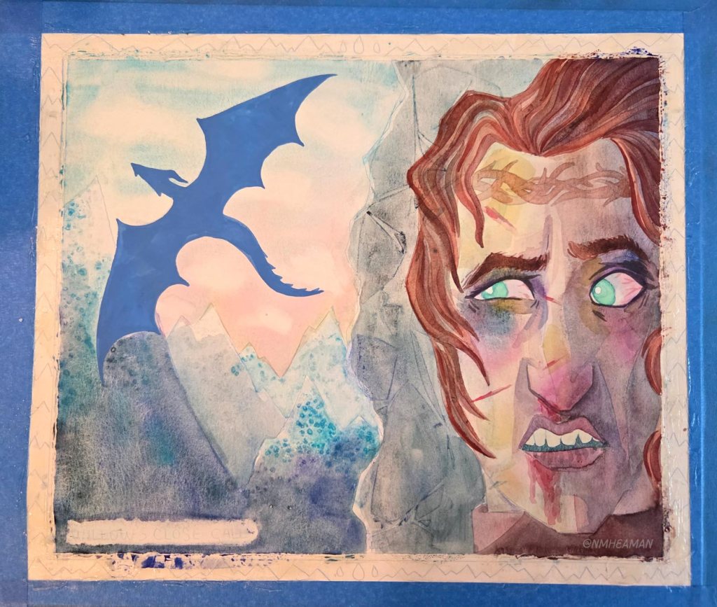 A work-in-progress images of the illustration. This one is getting slower to completion, but still quite messy. 
